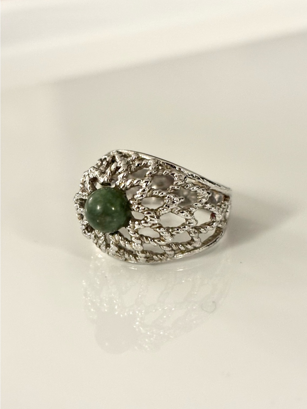 925 Jade UNCAS Filigree Ring Sterling Silver 1950-1970